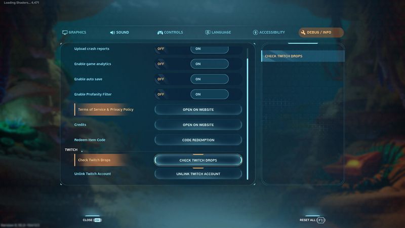 Check Twitch Drops button in Subnautica 2